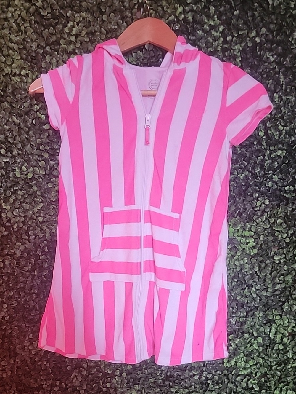 wonder nation Pink & White Striped Hooded Romper
